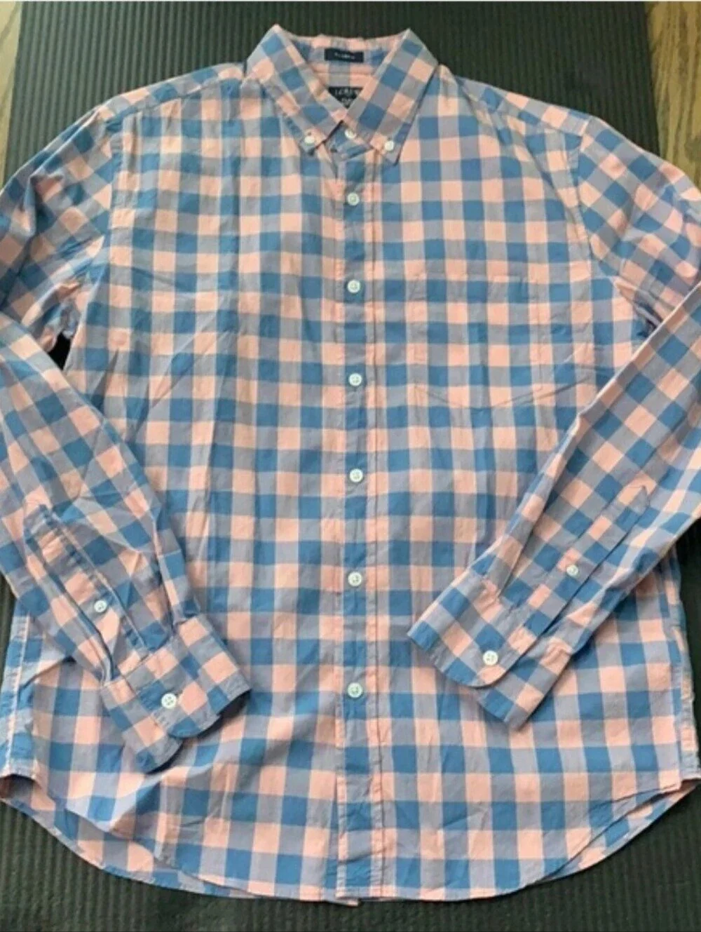 J. Crew Classic Flex Washed Gingham Plaid Button Shirt Men's Medium Pink Blue